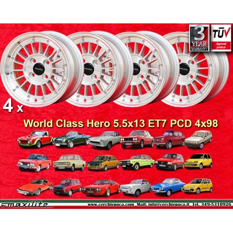 4 pz. Fiat 5.5x13 ET7 4x98 silver/chromed/polished Alfasud, Giulietta, 33, Arna, Autobianchi A112, Fiat 124 Llantas