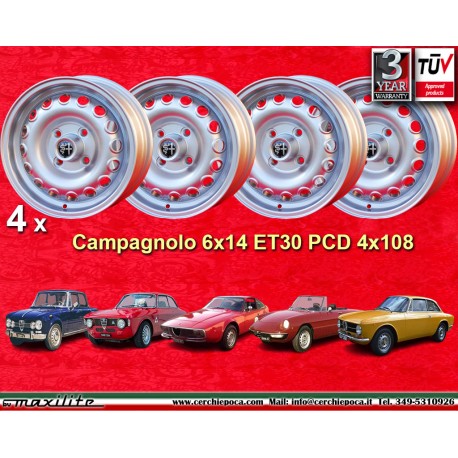 Alfa Romeo Campagnolo 6x14 ET30 4x108 silver Giulia, 105 Berlina, Coupe, Spider, GT GTA GTC cerchi wheels llantas jantes felgen