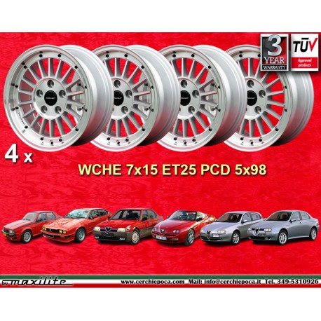 Alfa Romeo WCHE 7x15 ET25 5x98 silver/diamond cut Alfetta GTV 2.5, 75 1.8T, 2.0i, 3.0i, 156, 164 cerchi wheels jantes felgen lla