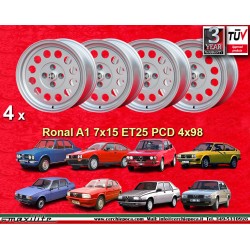 Alfa Romeo Ronal 7x15 ET25 4x98 silver Alfetta, Alfetta GT   GTV, 33, 75 1.6i, 1.8i, 2.0TDI, 90, 155, Fiat cerchi wheels llantas