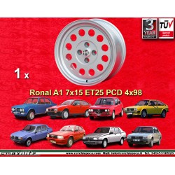 Alfa Romeo Ronal 7x15 ET25 4x98 silver Alfetta, Alfetta GT   GTV, 33, 75 1.6i, 1.8i, 2.0TDI, 90, 155, Fiat wheel cerchio jante l
