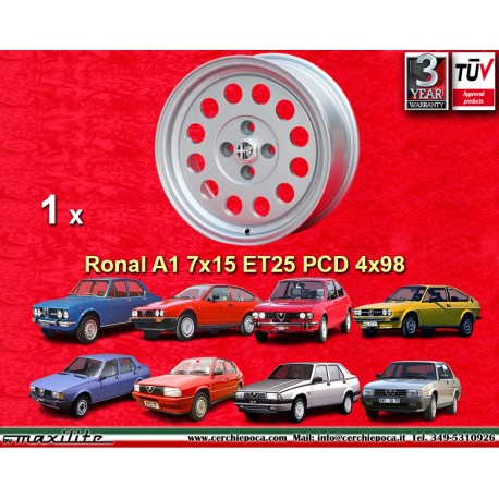 Alfa Romeo Ronal 7x15 ET25 4x98 silver Alfetta, Alfetta GT   GTV, 33, 75 1.6i, 1.8i, 2.0TDI, 90, 155, Fiat wheel cerchio jante l