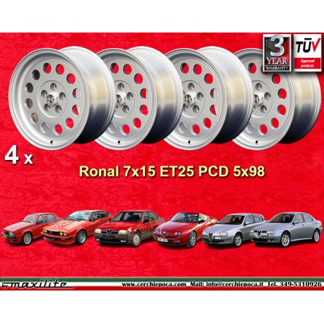 Alfa Romeo Ronal 7x15 ET25 5x98 silver Alfetta GTV 2.5, 75 1.8T, 2.0i, 3.0i, 164, Spider-GTV Type 916 cerchi wheels jantes llant