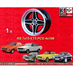 1 pz. cerchio Ford RS 7x15 ET5 4x108 black/diamond cut Escort Mk1-2 Capri Cortina