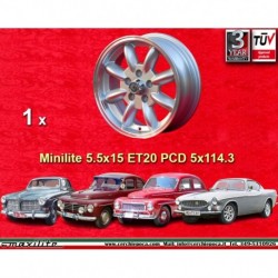 1 llanta Minilite 5.5x15 5x114.3 Volvo 120  120 P1800 PV444 544 silver/diamond cut