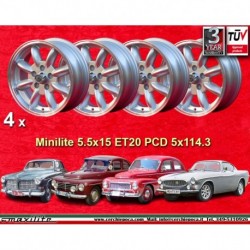 4 Felgen Minilite 5.5x15 5x114.3 Volvo 120  120 P1800 PV444 544 silver/diamond cut