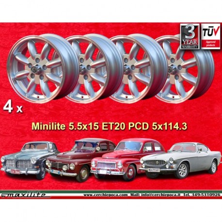 4 Felgen Minilite 5.5x15 5x114.3 Volvo 120  120 P1800 PV444 544 silver/diamond cut