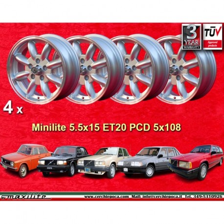 4 cerchi Minilite 5.5x15 ET20 5x108 Volvo 100  silver/diamond cut