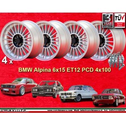 BMW Alpina 6x15 ET12 4x100 silver/black 1500-2000tii, 1502-2002tii, 3 E21, E30 cerchi wheels jantes llantas felgen 