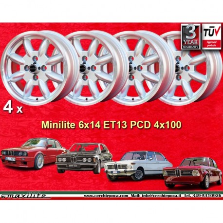 4 Felgen Minilite 6x14 4x100 Opel Volkswagen BMW 1502-2002  1502-2002 1500-2000tii 2000C CA CS 3 E21 E30  Opel Kadett B-