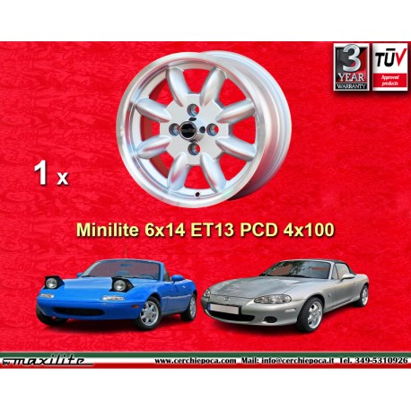 Mazda Minilite 6x14 ET13 4x100 silver/diamond cut 1502-2002, 1500-2000tii, 2000C CA CS, 3 E21, E30,Opel  cerchio wheel jante fel