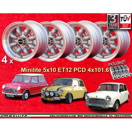 Mini Minilite 5x10 ET12 4x101.6 silver/diamond cut Mini Mk1-3, 850, 1000 cerchi wheels jantes llantas felgen