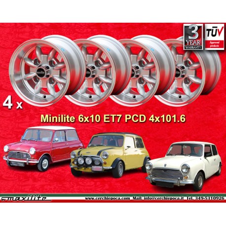 Mini Minilite 6x10 ET-7 4x101.6 silver/diamond cut Mini Mk1-3, 850, 1000 cerchi wheels jantes llantas felgen