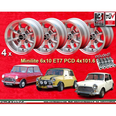 Mini Minilite 6x10 ET-7 4x101.6 silver/diamond cut Mini Mk1-3, 850, 1000 cerchi wheels jantes llantas felgen