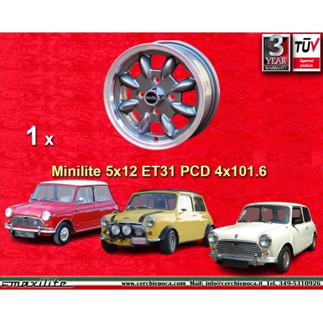 Mini Minilite 5x12 ET31 4x101.6 anthracite/diamond cut Mini Mk1-3, 850, 1000, 1275 GT cerchio wheel llanta jante felge