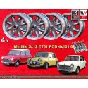 4 llantas Minilite 5x12  + tuercas KM2 126 4x101.6 Mini Mk1-3  Mk1-3 850 1000 1275 GT