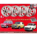 4 jantes Minilite 5x12 + écrous KM2 126 4x101.6 Mini Mk1-3  Mk1-3 850 1000 1275 GT