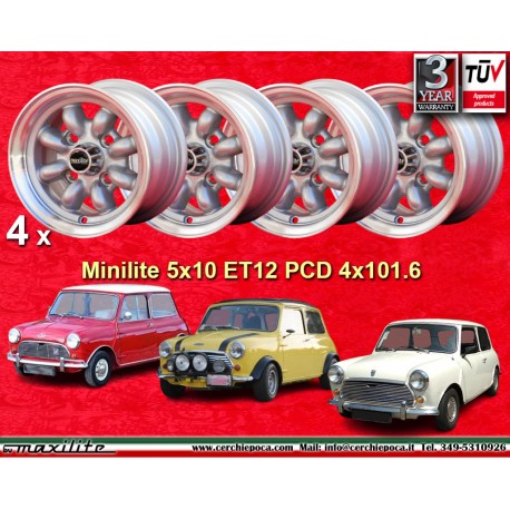 Mini Minilite 5x10 ET12 4x101.6 silver/diamond cut Mini Mk1-3, 850, 1000 cerchi wheels jantes llantas felgen