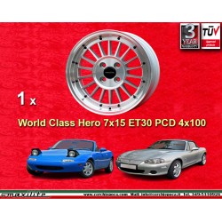 Mazda WCHE 7x15 ET30 4x100 silver/diamond cut BMW 1502-2002 tii, 3 E30, Opel Kadett B-C, Manta, Ascona A-B cerchio wheel jante f