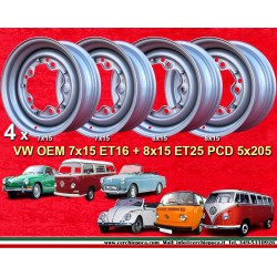 4 cerchi OE 7x15 + 8x15 5x205 Volkswagen VW  VW 1950-67 7x15  PCD 5x205  ET16  silver.