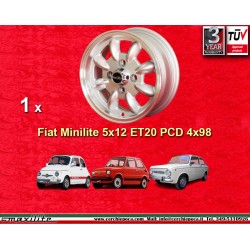 Fiat Minilite 5x12 ET20 4x98 silver/diamond cut 126, 600, 850 cerchio wheel jante llanta felge