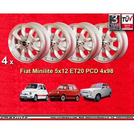 Fiat Minilite 5x12 ET20 4x98 silver/diamond cut 126, 600, 850 cerchi wheels jantes llantas felgen