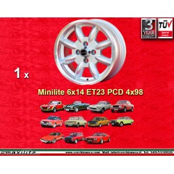 Fiat Minilite 6x14 ET23 4x98 silver/diamond cut 124 Berlina, Coupe, Spider, 125, 127, 128, 131, X1/9 cerchio wheel jante felge l