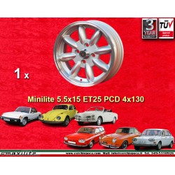 Porsche Minilite 5.5x15 ET25 4x130 silver/diamond cut Porsche 914 1.7, 1.8, 2.0   Volkswagen Beetle 67-  cerchio wheel jante fel