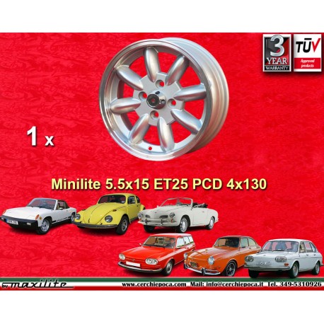 Porsche Minilite 5.5x15 ET25 4x130 silver/diamond cut Porsche 914 1.7, 1.8, 2.0   Volkswagen Beetle 67-  cerchio wheel jante fel