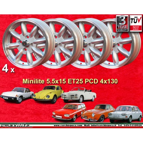 Volkswagen Minilite 5.5x15 ET25 4x130 silver/diamond cut Porsche 914 1.7, 1.8, 2.0   Volkswagen Beetle 67-, cerchi wheels jantes