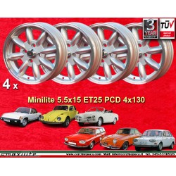 Porsche Minilite 5.5x15 ET25 4x130 silver/diamond cut Porsche 914 1.7, 1.8, 2.0   Volkswagen Beetle 67- cerchi wheels jantes fel