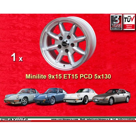 1 Stk Felge Porsche  Minilite 9x15 ET15 5x130 silver/diamond cut 911 ST -1987, 944 -1986 only rear axle