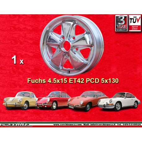 Porsche  Fuchs 4.5x15 ET42 5x130 fully polished 356 C SC, 911 -1969, 912 cerchio wheel jante wheel felge
