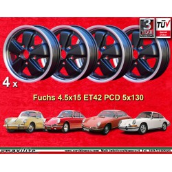 Porsche Fuchs 4.5x15 ET42 5x130 matt black/diamond cut 356 C SC, 911 -1969, 912 cerchio wheel llanta jante felge