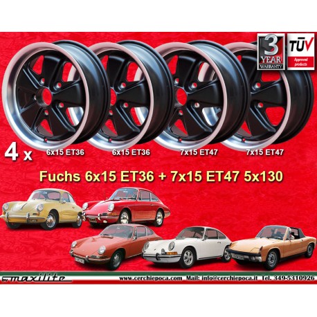 Porsche Fuchs 6x15 ET36 7x15 ET47 5x130 matt black/diamond cut 356 C SC, 911 -1989, 914 cerchi wheels jantes felgen llantas