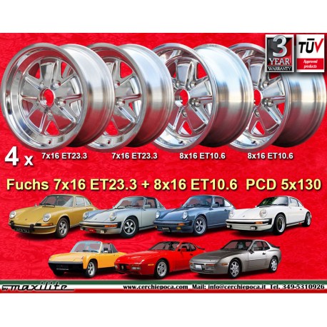 Porsche Fuchs 7x16 ET23.3 8x16 ET10.6 5x130 fully polished 911 -1989, 914 6, 944 -1986, turbo -1989 cerchi wheels jantes felgen 