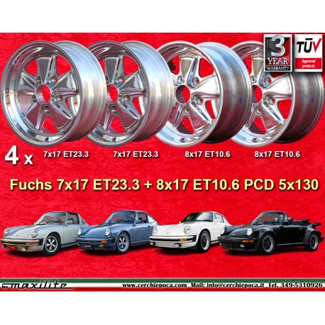 Porsche Fuchs 7x17 ET23.3 8x17 ET10.6 5x130 fully polished 911 -1989, 914 6, 944 -1986, turbo -1989 cerchi wheels jantes felgen 