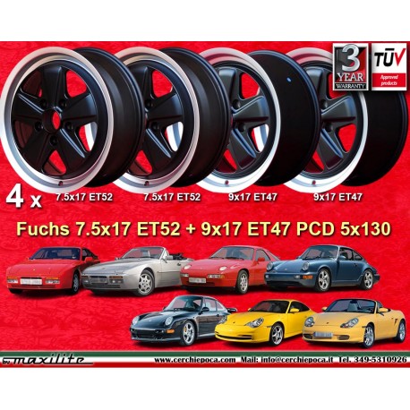Porsche  Fuchs 7.5x17 ET52 9x17 ET47 5x130 matt black/diamond cut 944 1987-, 944S, 944S2, 968, 928, 964, 99 cerchi wheels jantes