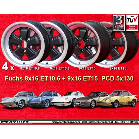 4 pcs. wheels Porsche  Fuchs 8x16 ET10.6 9x16 ET15 5x130 matt black/diamond cut 911 SC, Carrera -1989, turbo -1987