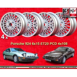 4 cerchi X-Spoke 6x15 ET20 4x108 Porsche 924  silver