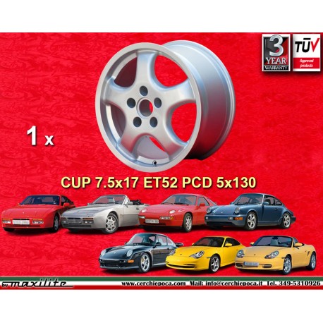 Porsche  Cup 7.5x17 ET52 5x130 silver 944 1987-, 944S, 944S2, 968, 928, 964, 993, 996, Boxster 986 front a cercho wheel jante ll