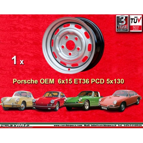 Porsche 6x15 ET36 5x130 silver 356 C SC, 911 -1969, 912 cerchio wheel jante felge llanta