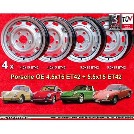 4 pz. cerchi Porsche  Fuchs 4.5x15 ET42 5.5x15 ET42 5x130 silver 356C SC Carrera GS 901 911 912