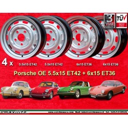 4 Stk Felgen Porsche  Fuchs 5.5x15 ET42 6x15 ET36 5x130 silver 356C SC Carrera GS 901 911 912