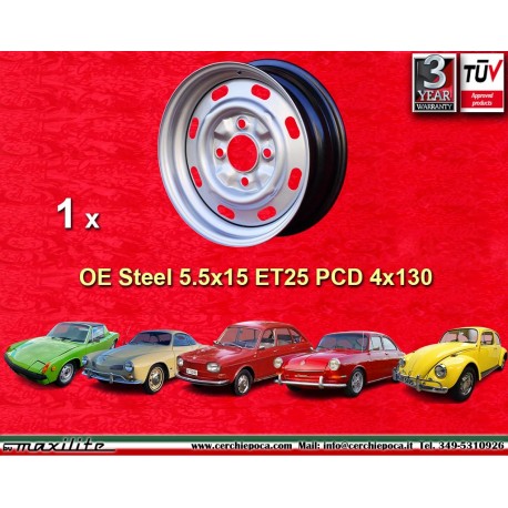 1 pz. cerchio Volkswagen Porsche OEM 5.5x15 ET25 4x130 silver Beetle 67- Karmann Ghia 67- Typ 3 411 412 Porsche 914 