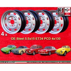 4 Felgen OE steel 5.5x15 4x130 Volkswagen Porsche 914  914 Beetle 67- Karmann Ghia 67- Typ 3 411 412 Porsche silver