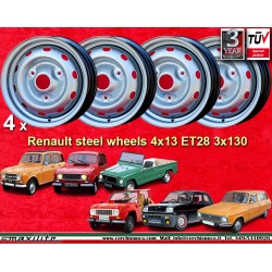 4 jantes en acier Renault R4 (63-91) 4L, R5, R6, 4x13 ET28 silver