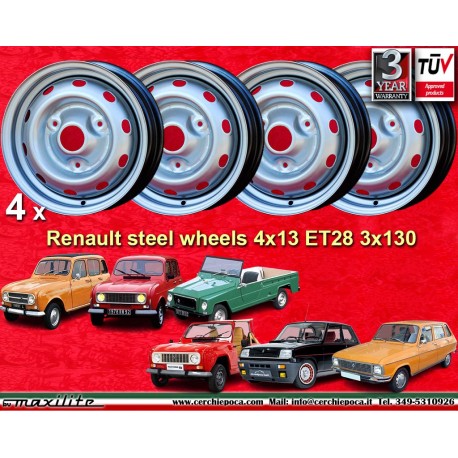 4 jantes en acier Renault R4 (63-91) 4L, R5, R6, 4x13 ET28 silver