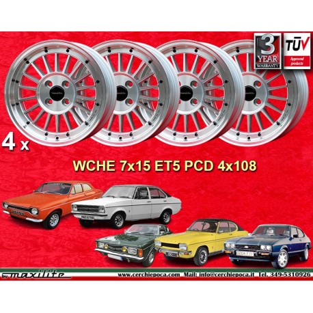 Ford WCHE 7x15 ET5 4x108 silver/diamond cut Escort Mk1-2, Capri, Cortina, Taunus TC cerchi wheels jantes felgen llantas