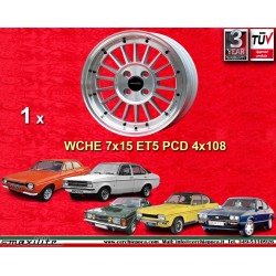 Ford WCHE 7x15 ET5 4x108 silver/diamond cut Escort Mk1-2, Capri, Cortina, Taunus TC cerchio wheel jante felge llanta